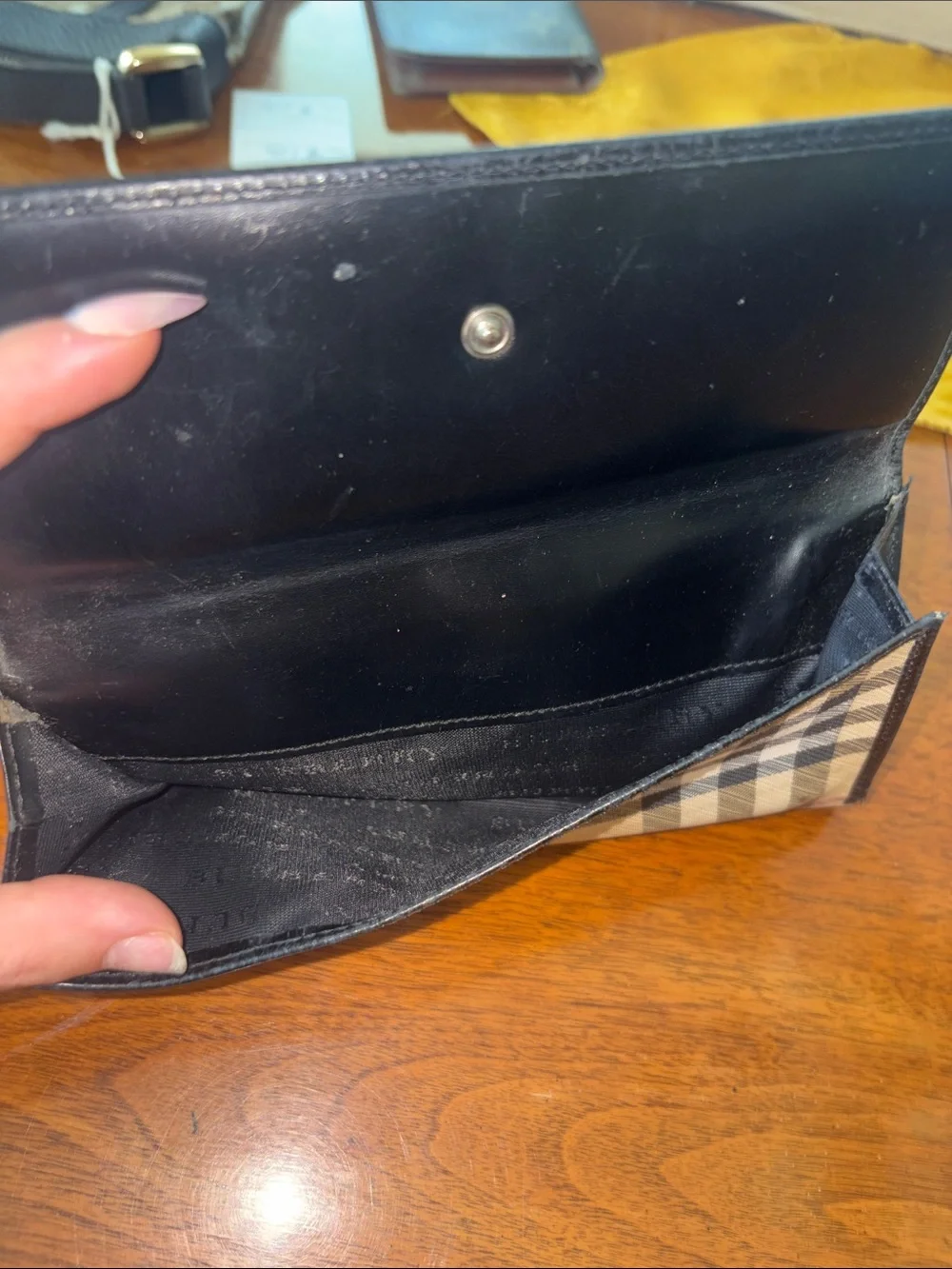 Burberry Tan Plaid Continental Wallet with Black Trim